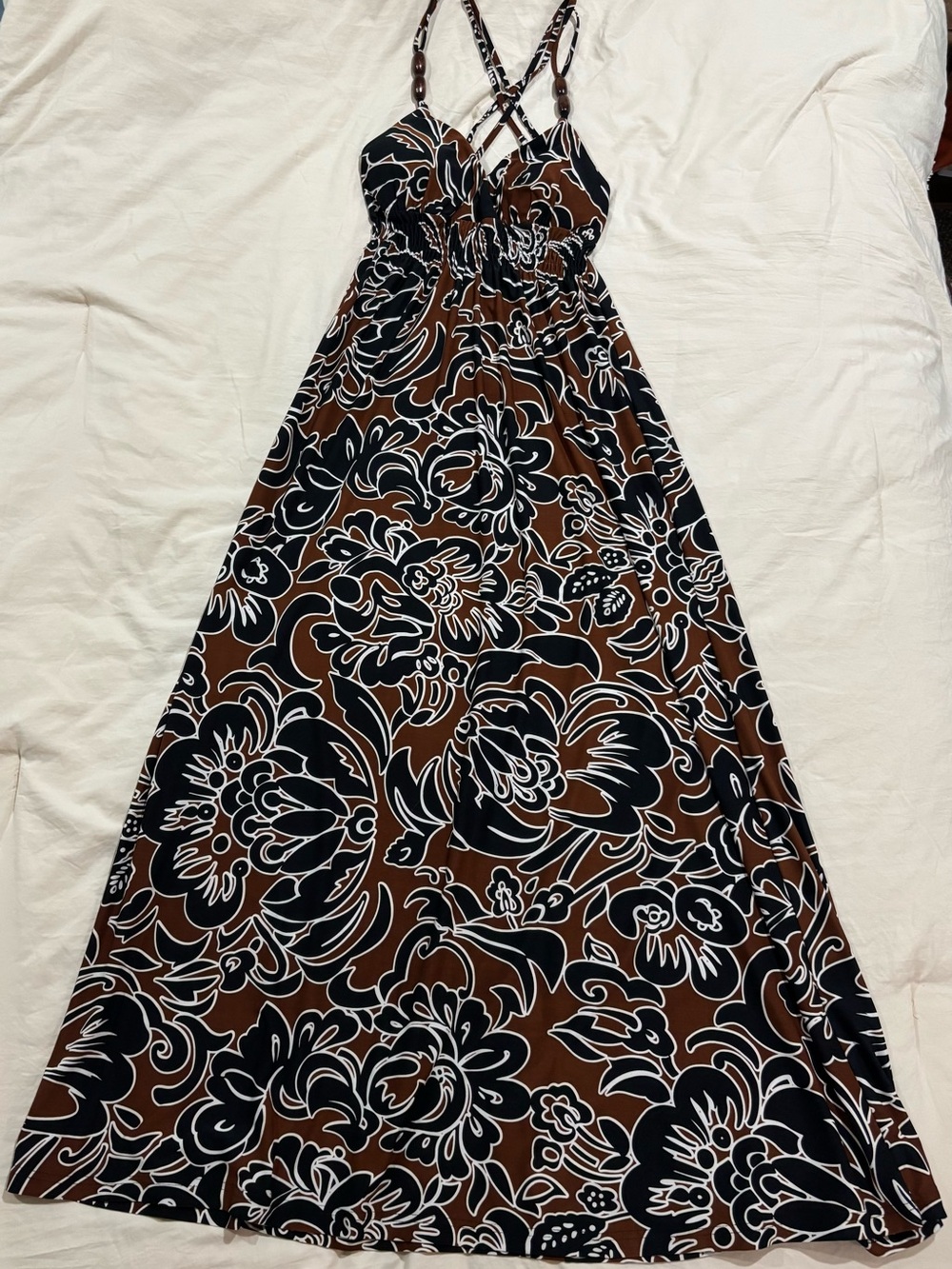 Charlotte Russe Brown Floral Maxi Dress with Black & White Print